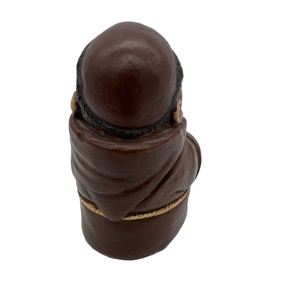 Vintage Monk Friar Figurine 3.5" Ceramic Felt Bottom Big Belly - Picture 4 of 6